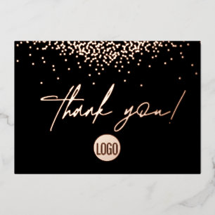 Rose Gold Confetti Business Script Thank you Foil Holiday Card