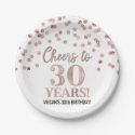 Rose Gold Confetti Cheers to 30 Years Birthday Paper Plate