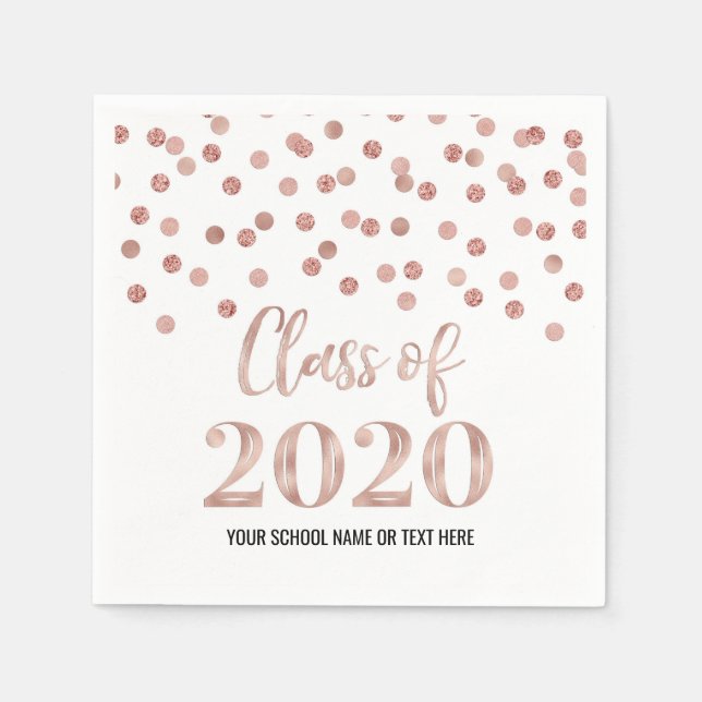 Rose Gold Confetti Class of 2020 Graduation Napkins (Front)
