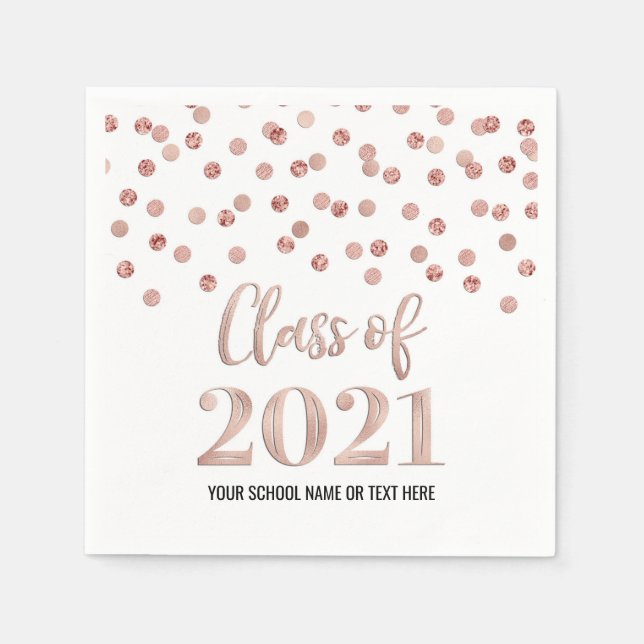 Rose Gold Confetti Class of 2021 Graduation Napkins (Front)