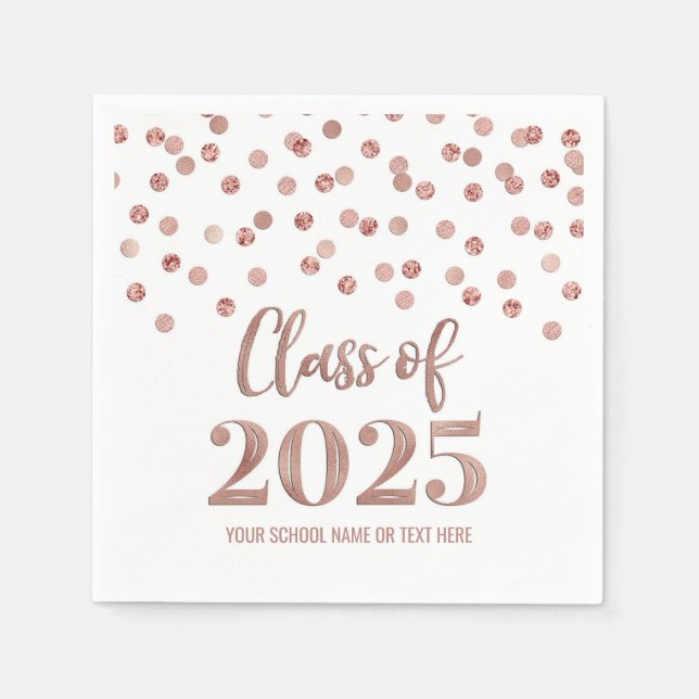 Rose Gold Confetti Class of 2025 Napkins (Front)