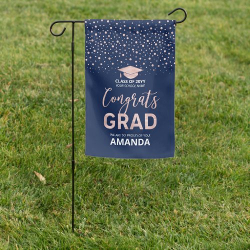 Rose Gold Confetti Congrats Graduation Garden Flag