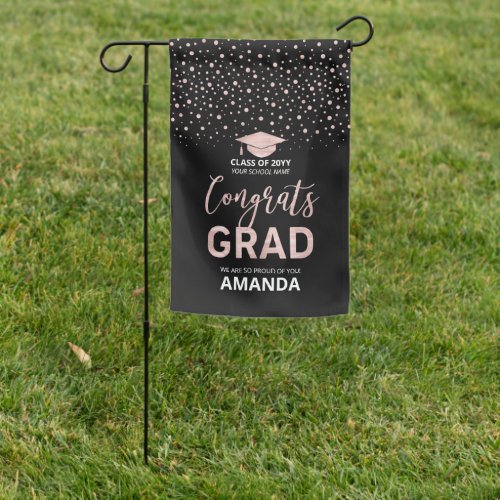 Rose Gold Confetti Congrats Graduation Garden Flag