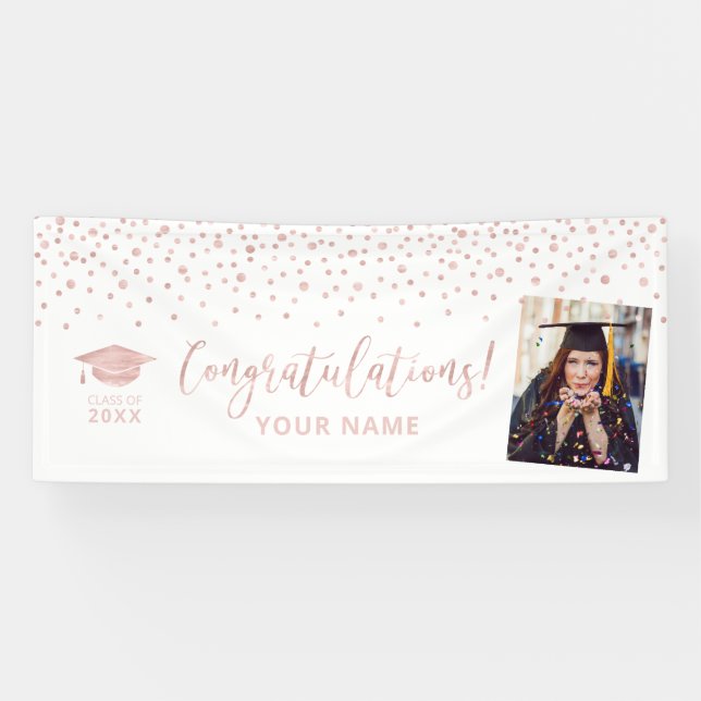 Rose Gold Confetti Congratulation Graduation Banner (Horizontal)