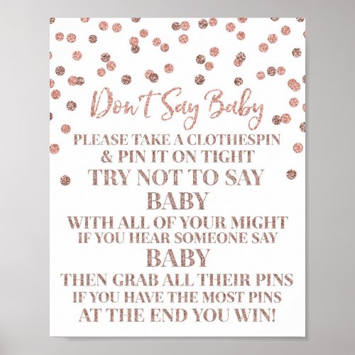 Rose Gold Confetti Dont Say Baby Game Sign