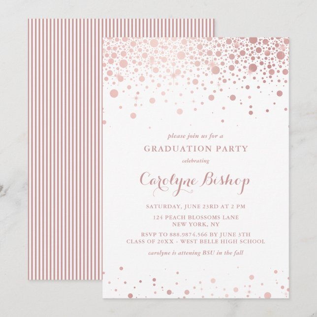 Rose Gold Confetti Dots Graduation Party Invitation (Front/Back)