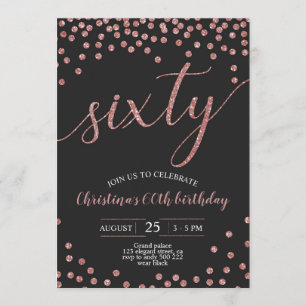 Rose Gold Confetti Elegant 60th Birthday Women Invitation