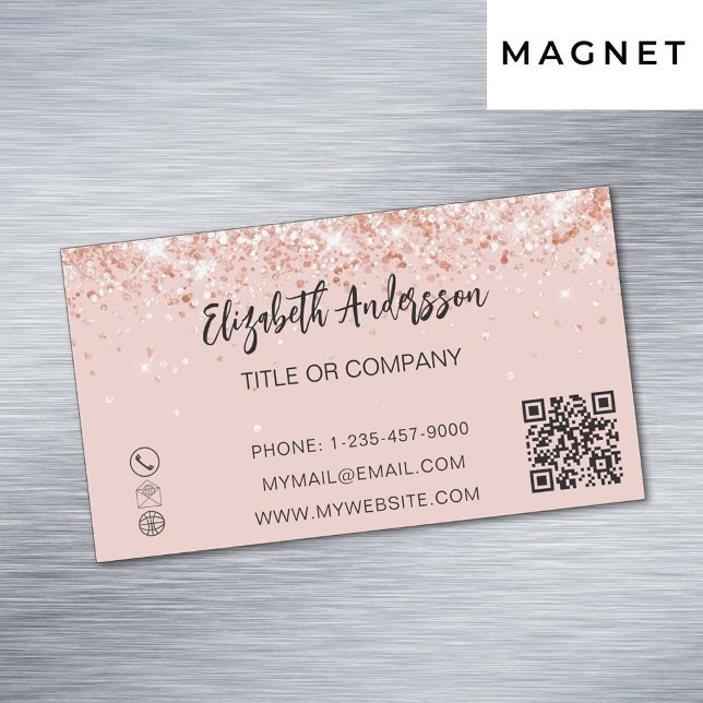 Rose gold confetti elegant QR code Business Card Magnet (Creator Uploaded)