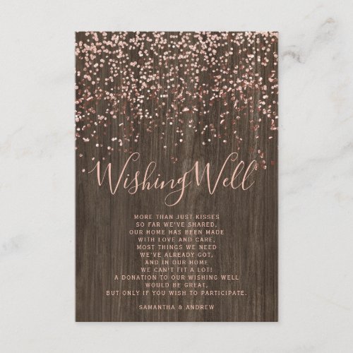Rose gold confetti fall wood wishing well wedding enclosure card