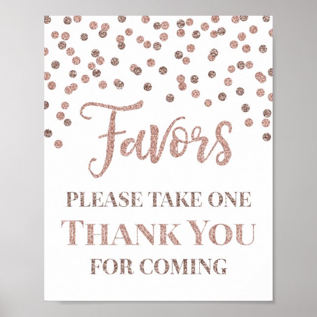 Rose Gold Confetti Favors Baby Shower Sign (Front)