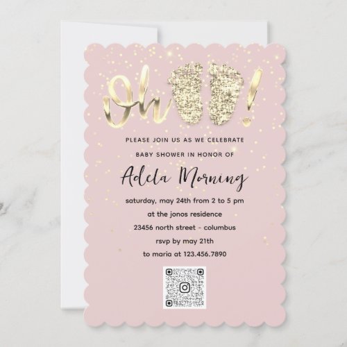 Rose Gold Confetti Feet Baby Girl  QR CODE   Invitation