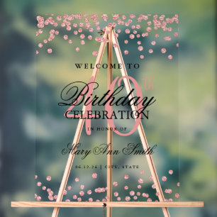 Rose Gold Confetti Glitter 40th Birthday Welcome Acrylic Sign