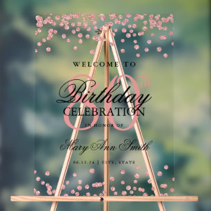 Rose Gold Confetti Glitter 80th Birthday Welcome Acrylic Sign