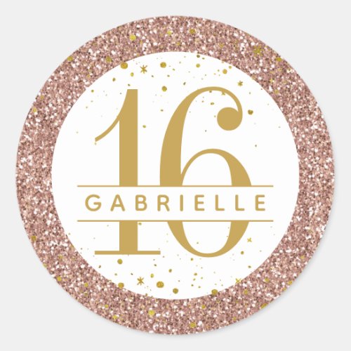 Rose Gold Confetti Glitter Birthday Favor Label