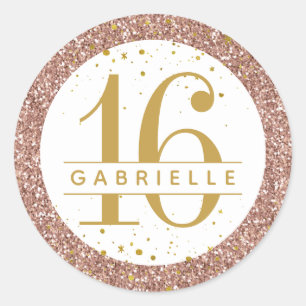 Rose Gold Confetti Glitter Birthday Favor Label