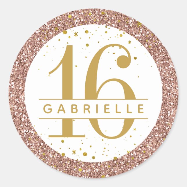 Rose Gold Confetti Glitter Birthday Favor Label (Front)