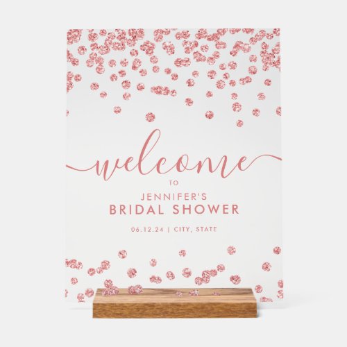 Rose Gold Confetti Glitter Bridal Shower Welcome  Acrylic Sign