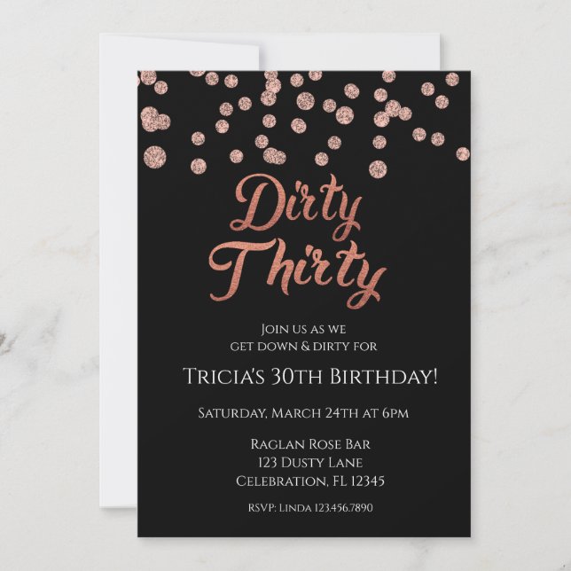 Rose Gold Confetti Glitter Dirty 30 Invitation (Front)