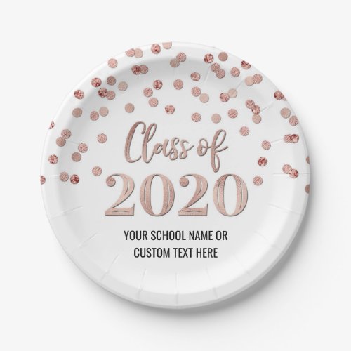 Rose Gold Confetti Graduation 2020 Paper Plates