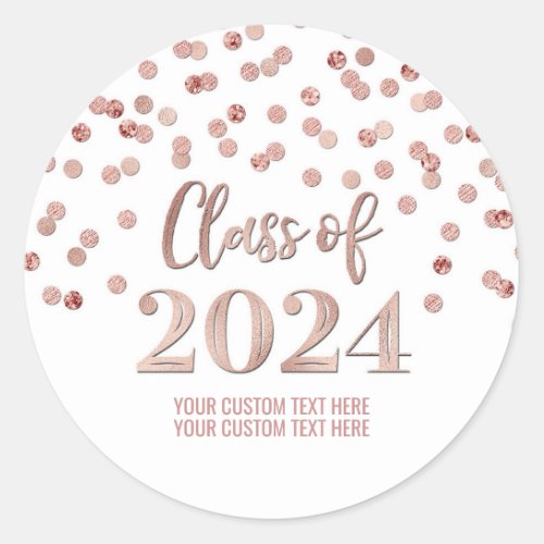 Rose Gold Confetti Graduation 2024 Classic Round Sticker