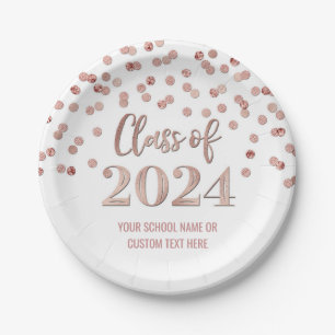 Rose Gold Confetti Graduation 2024 Paper Plates