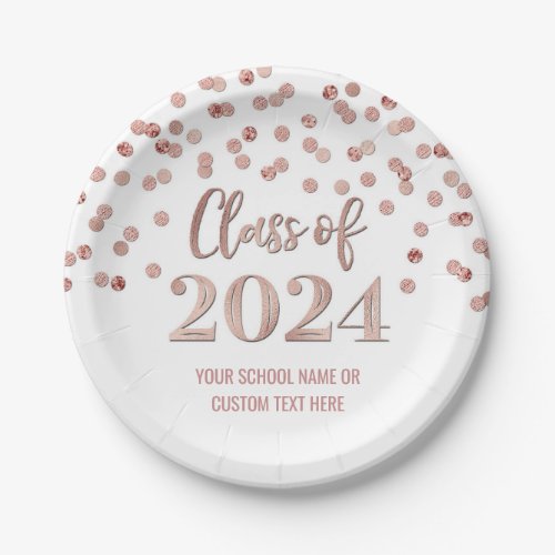 Rose Gold Confetti Graduation 2024 Paper Plates