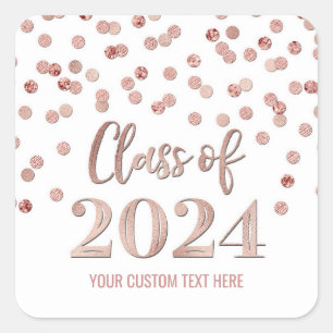 Rose Gold Confetti Graduation 2024  Square Sticker