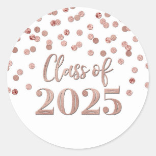Rose Gold Confetti Graduation 2025 Classic Round Sticker