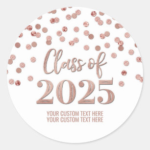 Rose Gold Confetti Graduation 2025 Classic Round Sticker