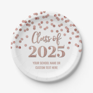 Rose Gold Confetti Graduation 2025 Paper Plates