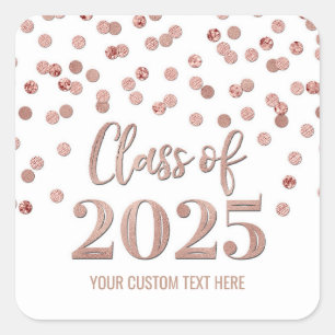 Rose Gold Confetti Graduation 2025 Square Sticker