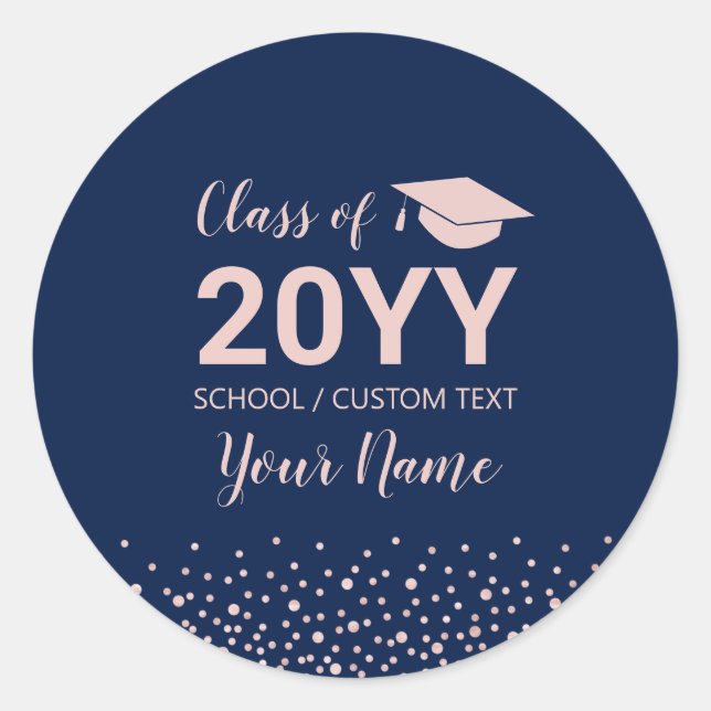 Rose Gold Confetti Graduation Party Favor Classic Round Sticker (Front)
