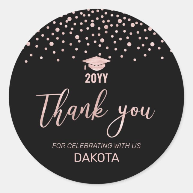 Rose Gold Confetti Graduation Party Favor Classic Round Sticker (Front)