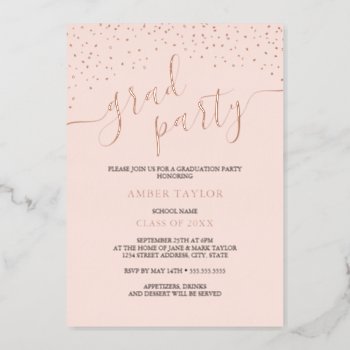 Rose Gold Confetti Graduation Party Foil Invitation by LittleBayleigh at Zazzle