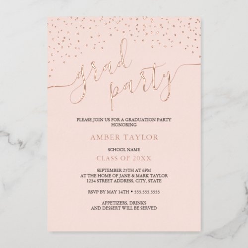 Rose Gold Confetti Graduation Party Foil Invitation