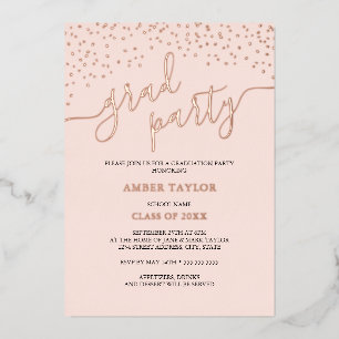 Rose Gold Confetti Graduation Party Foil Invitation