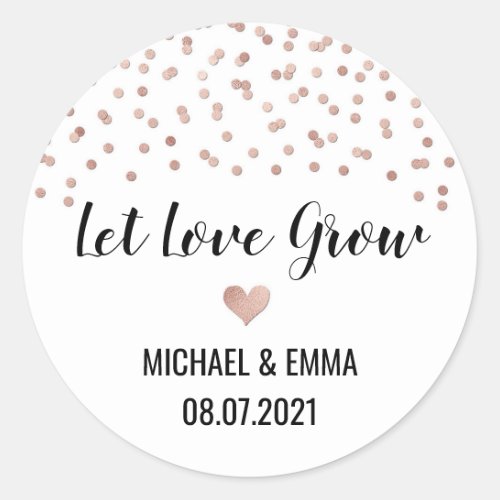 Rose Gold Confetti Heart Let Love Grow Classic Round Sticker