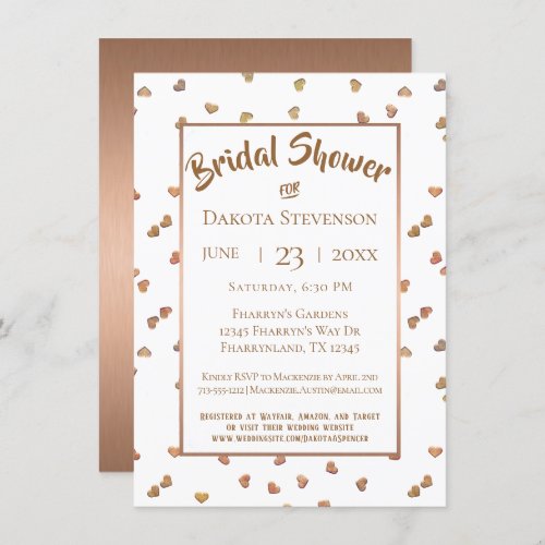 Rose Gold Confetti Hearts Modern Bridal Shower Invitation