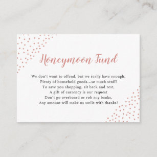 Rose Gold Confetti Honeymoon or household Fund Enclosure Card