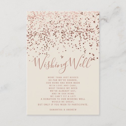 Rose gold confetti ivory wishing well wedding enclosure card