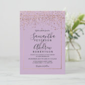 Rose gold confetti lavender typography wedding invitation (Standing Front)