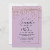 Rose gold confetti lavender typography wedding invitation (Front)