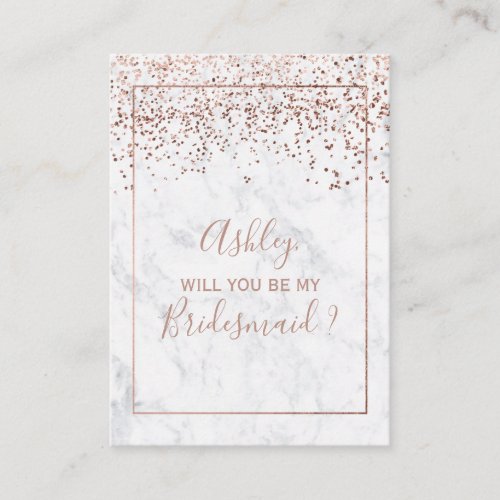 Rose gold confetti marble typography bridesmaid enclosure card