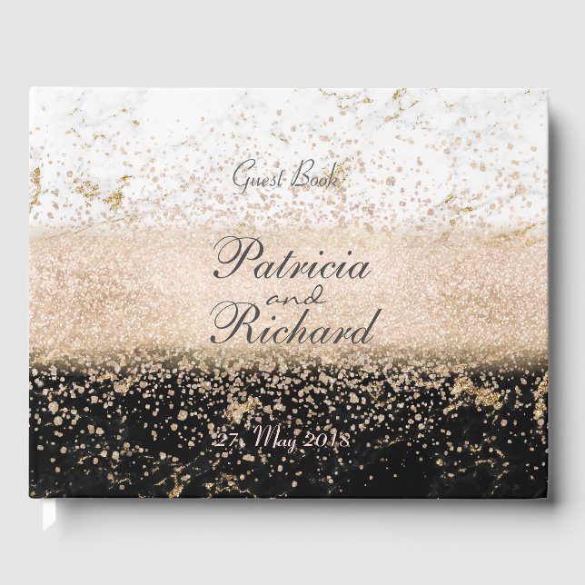 Rose gold confetti marble wedding artwork guest book (Front)