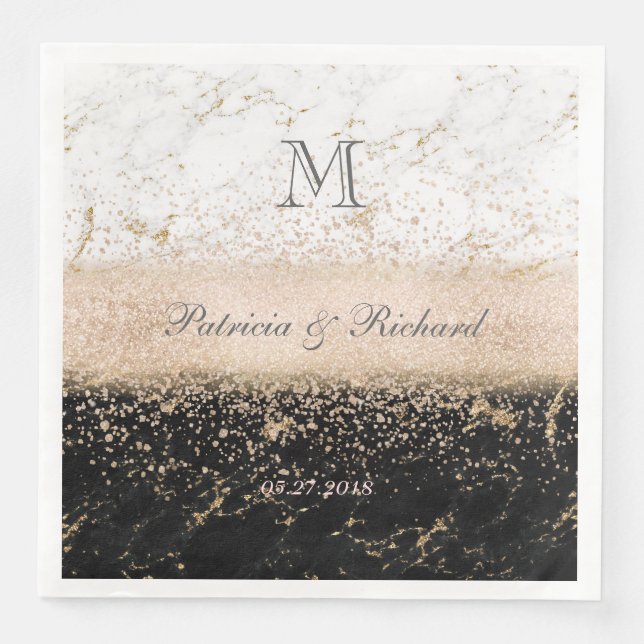 Rose gold confetti marble wedding artwork paper dinner napkins (Front)