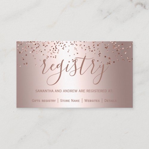 Rose gold confetti metallic chic wedding registry enclosure card