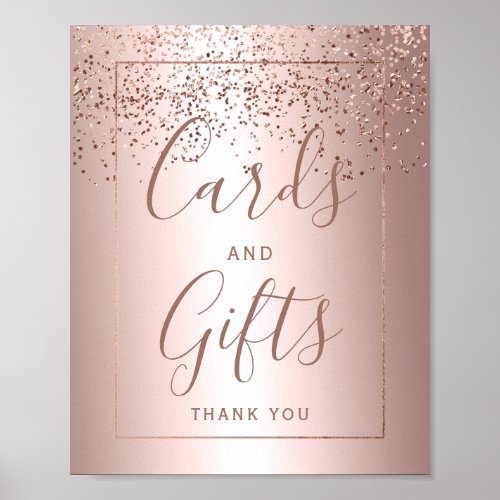 Rose gold confetti metallic wedding Card gifts Poster