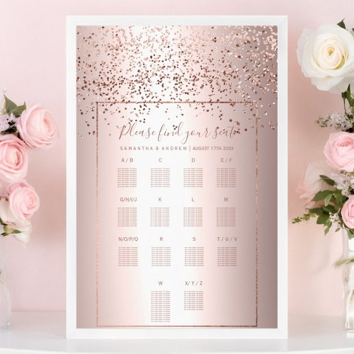 Rose gold confetti metallic wedding seating chart
