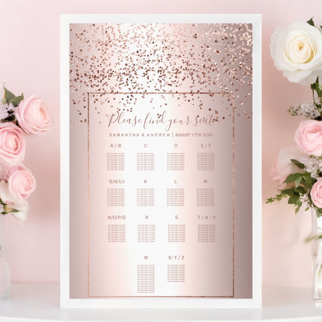 Rose gold confetti metallic wedding seating chart (Rose gold confetti metallic wedding seating chart)