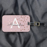Rose Gold Confetti Monogram Name and Initial Luggage Tag<br><div class="desc">Rose Gold - Blush Pink Foil Confetti Monogram Name and Initial Luggage Tag. This bag tag is perfect for Back to School, Work, or Traveling. The Blush Pink - Rose Gold Foil Confetti Luggage Tag also makes a great party favor for weddings, birthdays, bridal showers, honeymoons or for a bachelorette...</div>